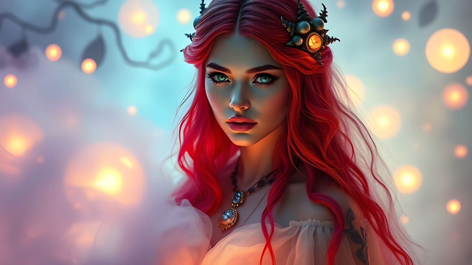 Enchanting Sorceress in Vibrant Triadic Colors