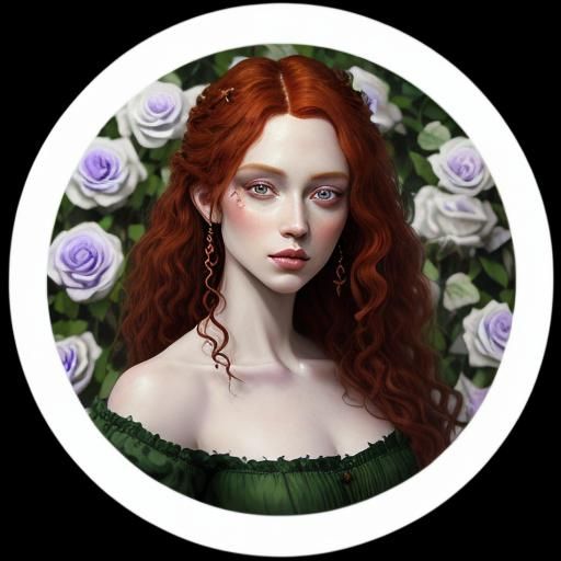 Peasant Girl with Roses: A Detailed Ink Painting