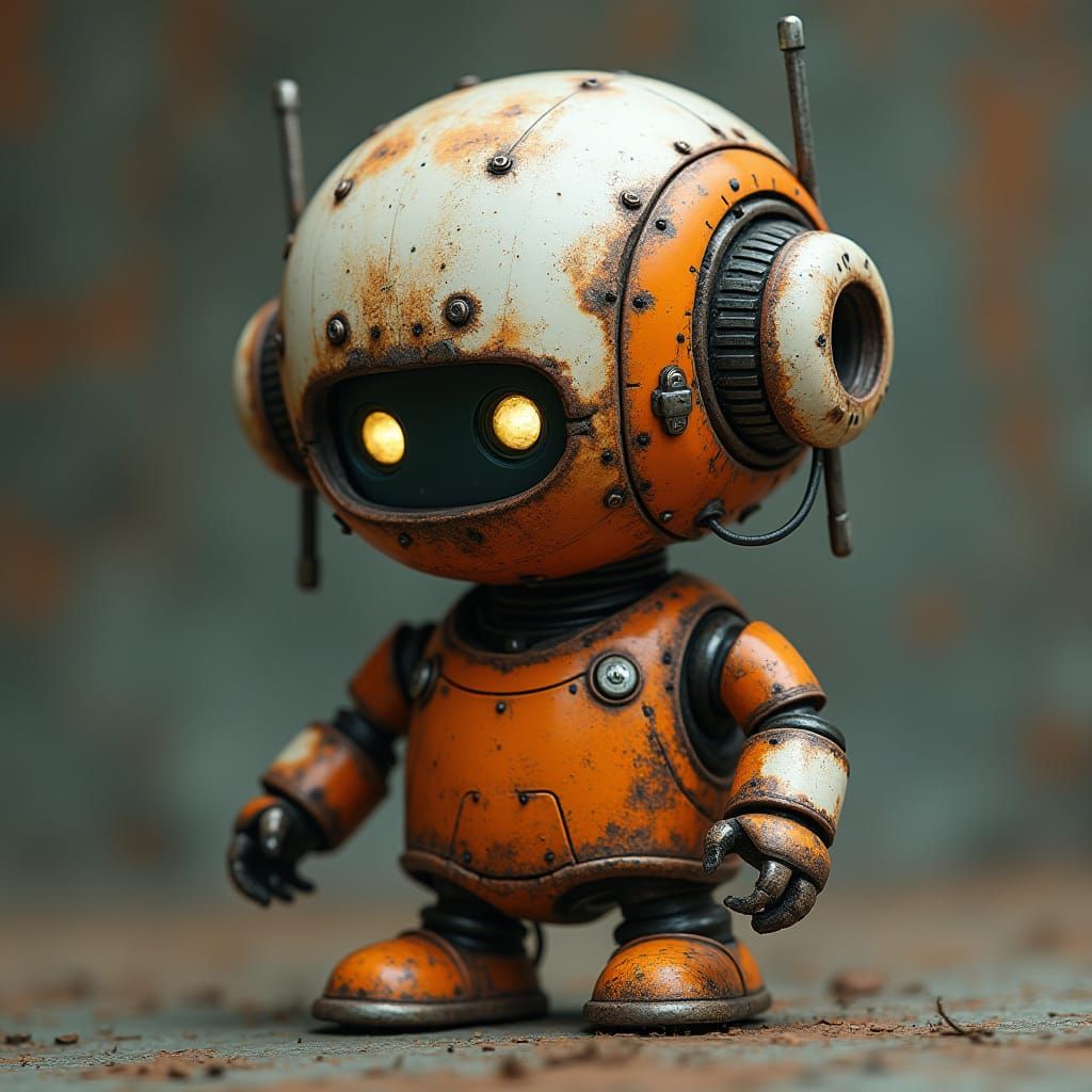 Worn Robot with Cyberpunk Details