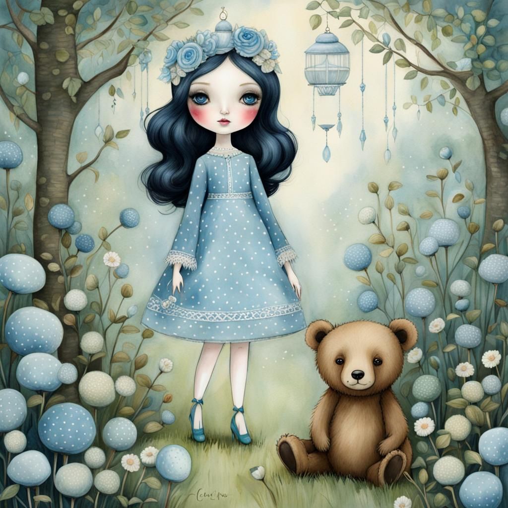 Porcelain Doll and Teddy Bear Garden Walk