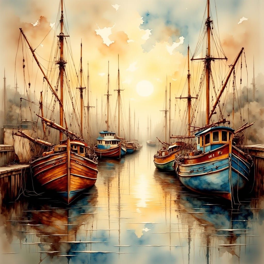 <lora:Antique Watercolor 2:1.0> fishing_port