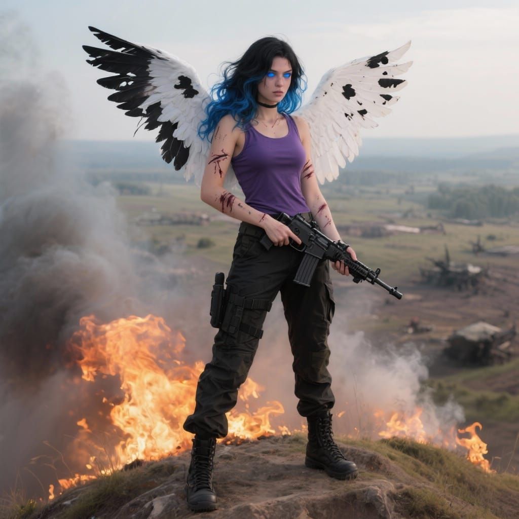 Warrior Angel Overlooking Battlefield with Shotgun