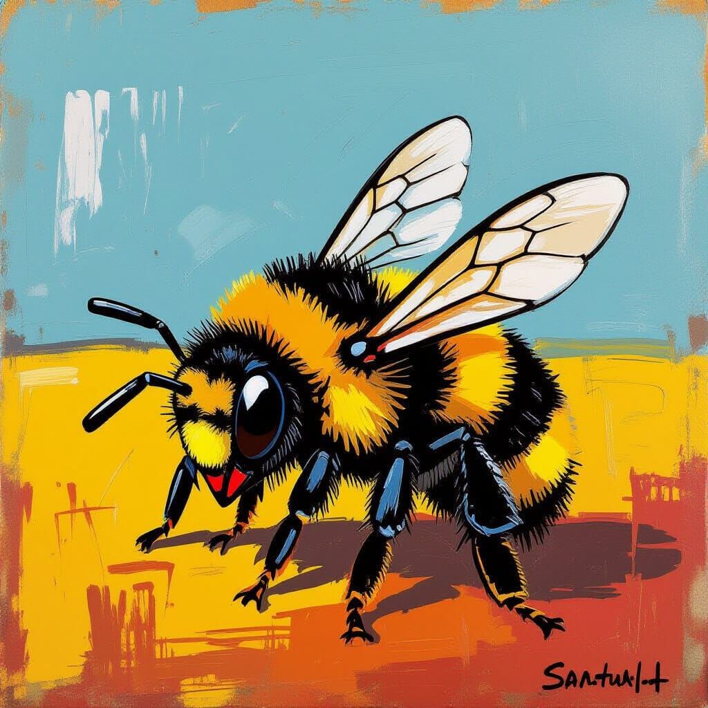 Sleepy Bumblebee in Art Brut Style