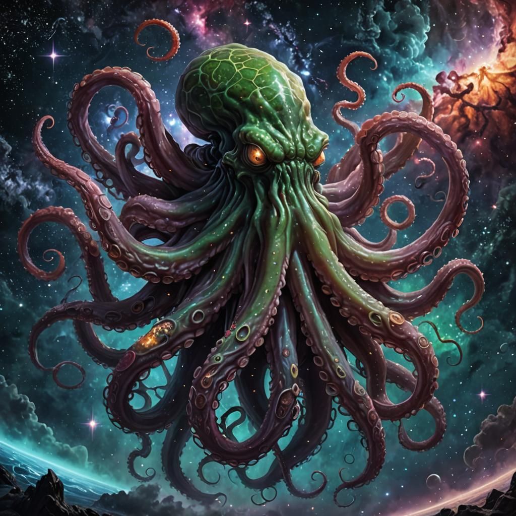 Cosmic Horror: Cthulhu Octopus Devouring Galaxy