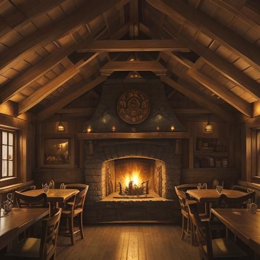 Cozy Irish Inn Interior in Folk Art Style