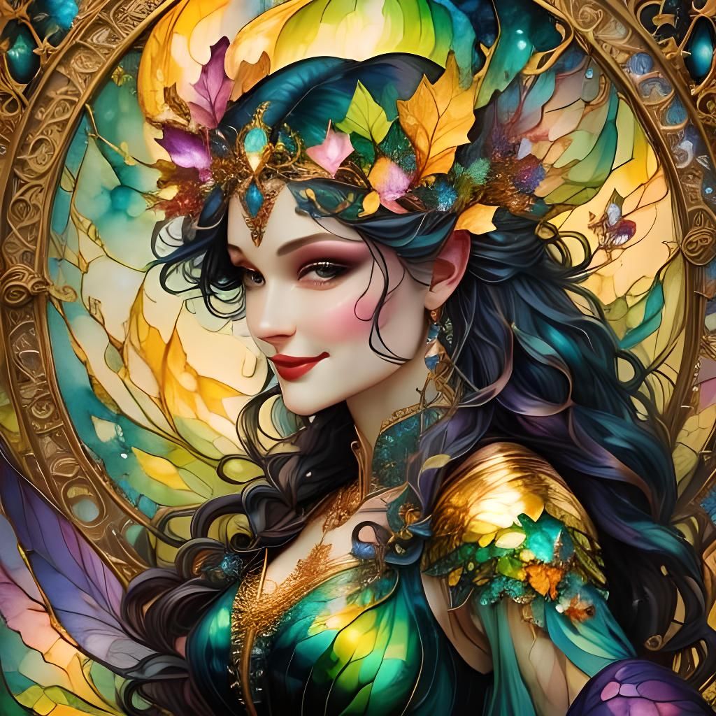 Fantasy Fairy Princess Grinning in Ink Style