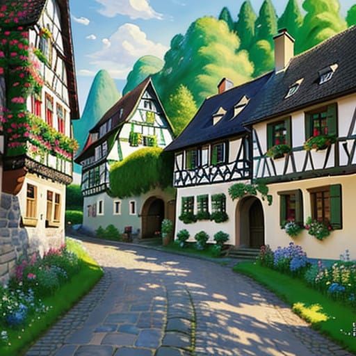 Impressionist Summer Afternoon in Idyllic Steinburg Village