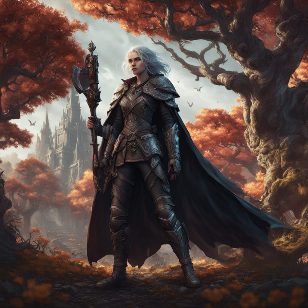 Vampire Huntress in Moonlit Forest: Fantasy Concept Art