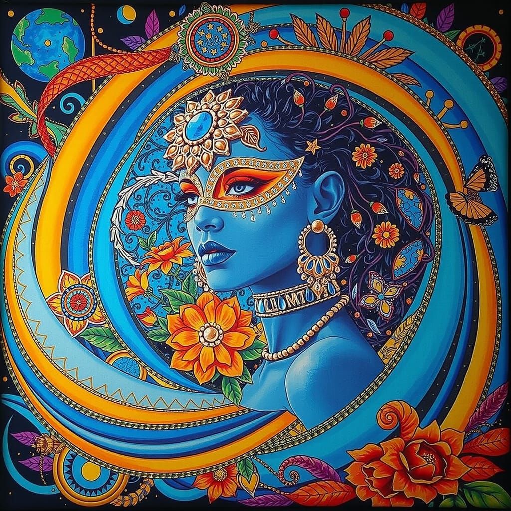 Psychedelic Floral Garden with Cosmic Mystery