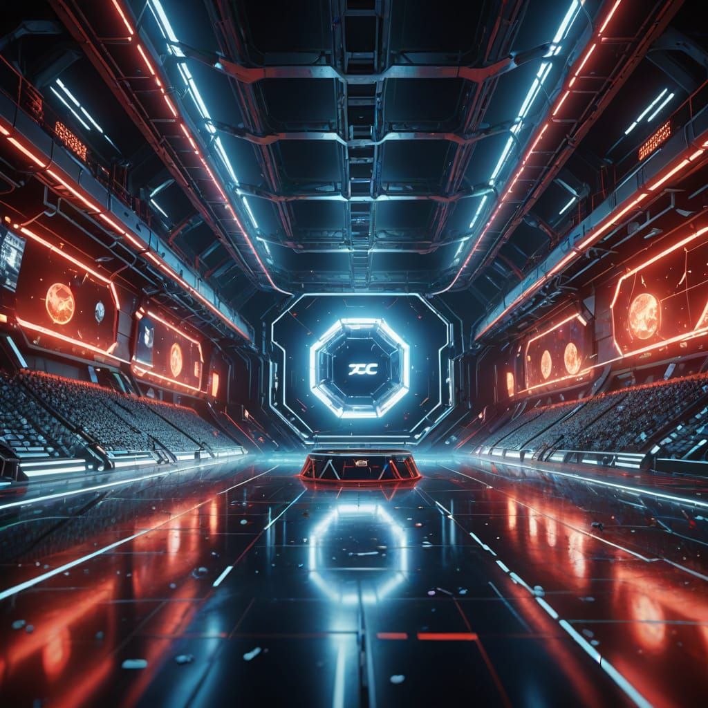 Hyperrealistic Blood Cells in Futuristic Stadium