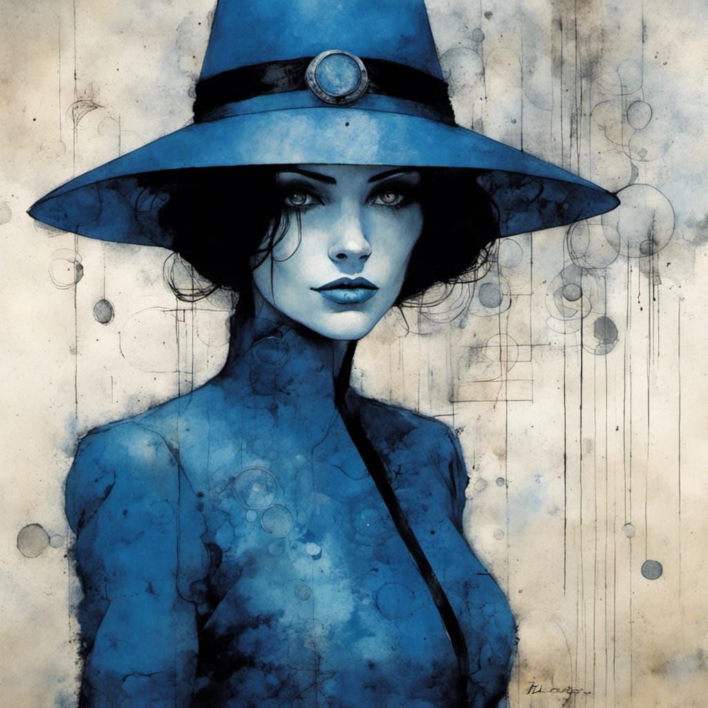 Woman in Blue: Dark Surrealist Portrait