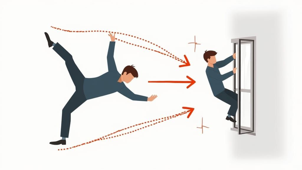 Technical Diagram of Defenestration Trajectory and Impact