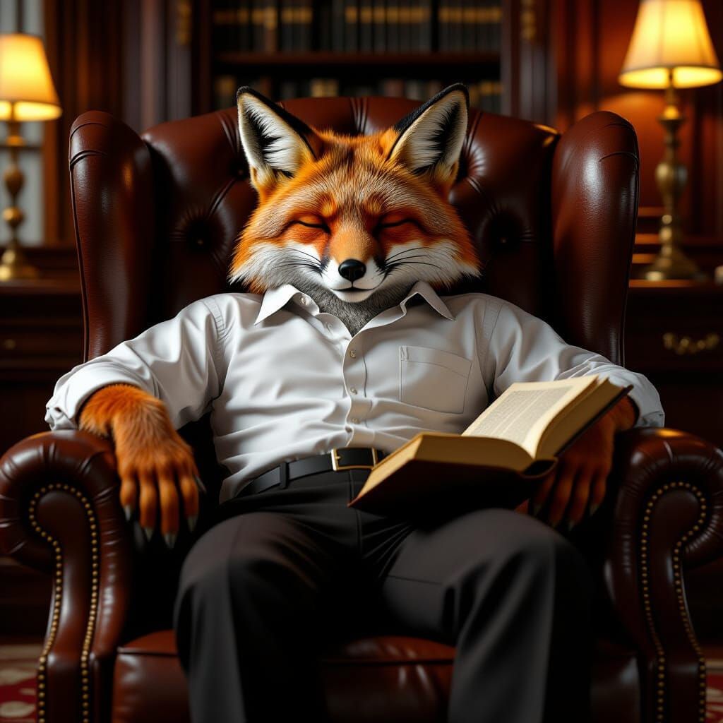 Weary Fox Rests in Luxurious Office Study