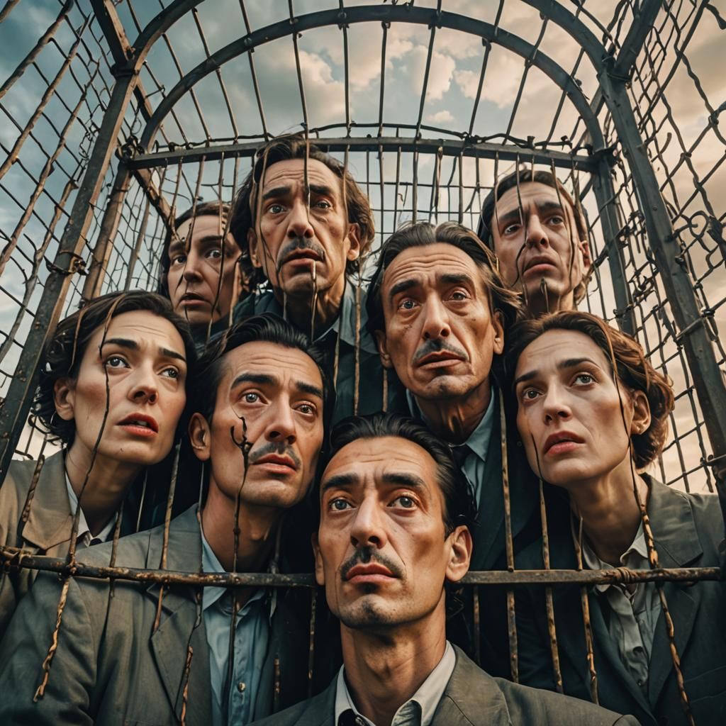 Humans Trapped in Zoo Cage: Surrealist Social Commentary