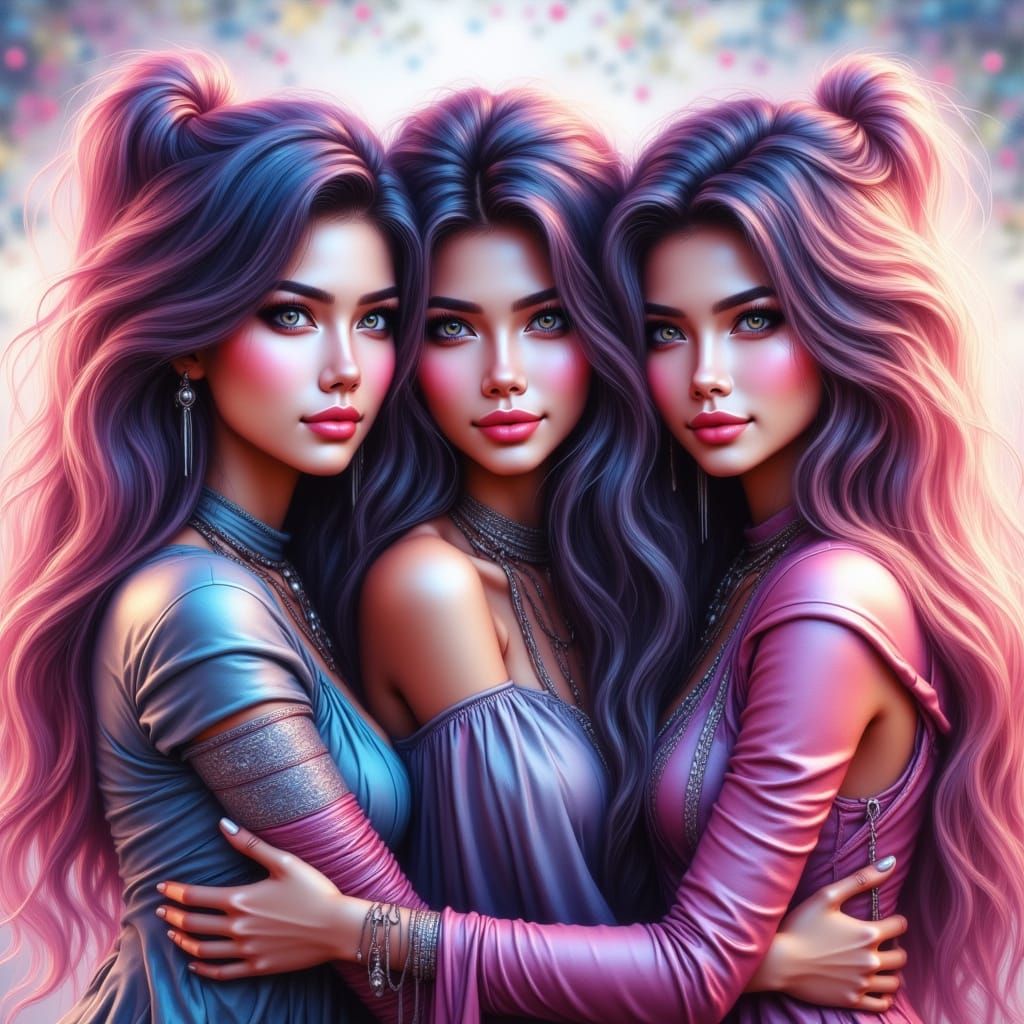 Futuristic Females Embracing in Pastel Lighting