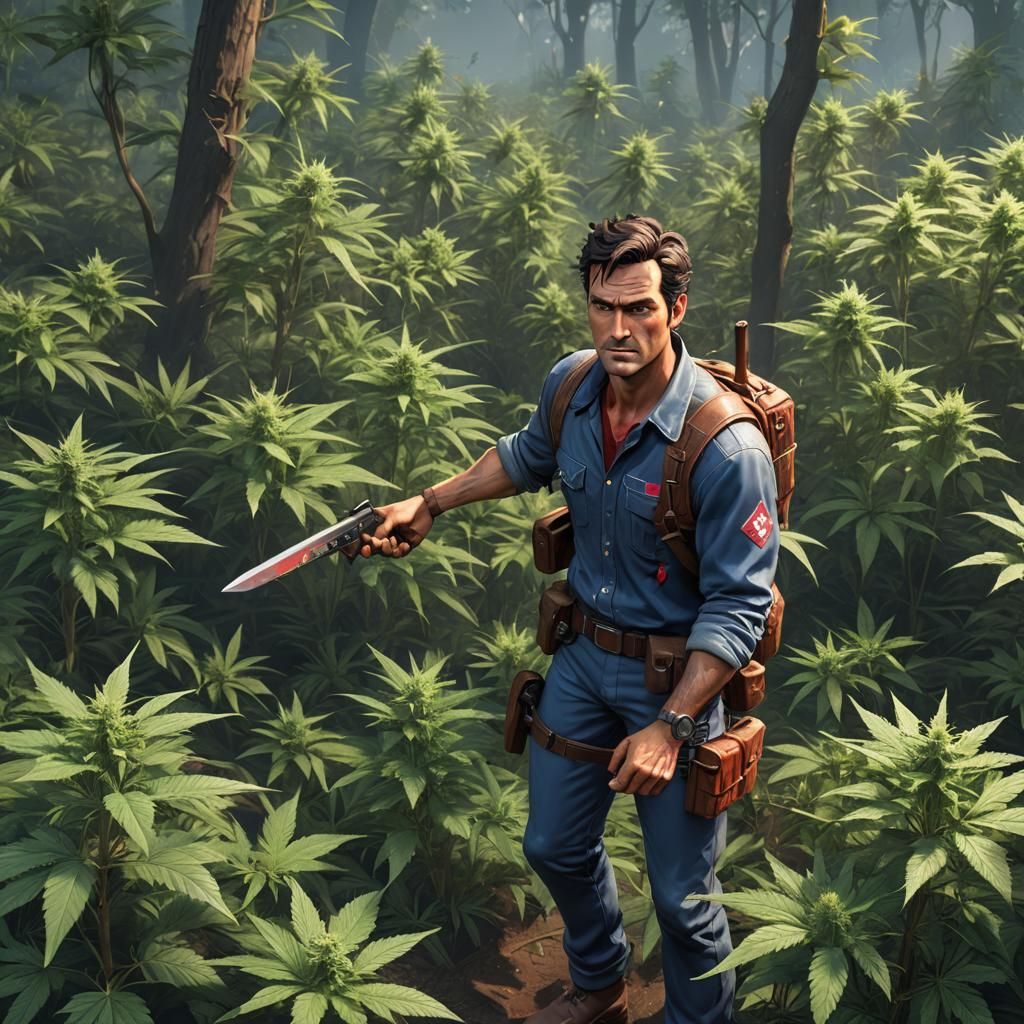Ash Williams in Marijuana Land: 3D Anime Art