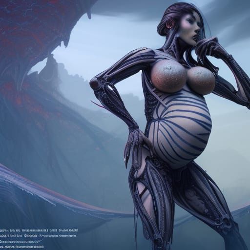 Pregnant Biomechanical Female: Fantasy Concept Art