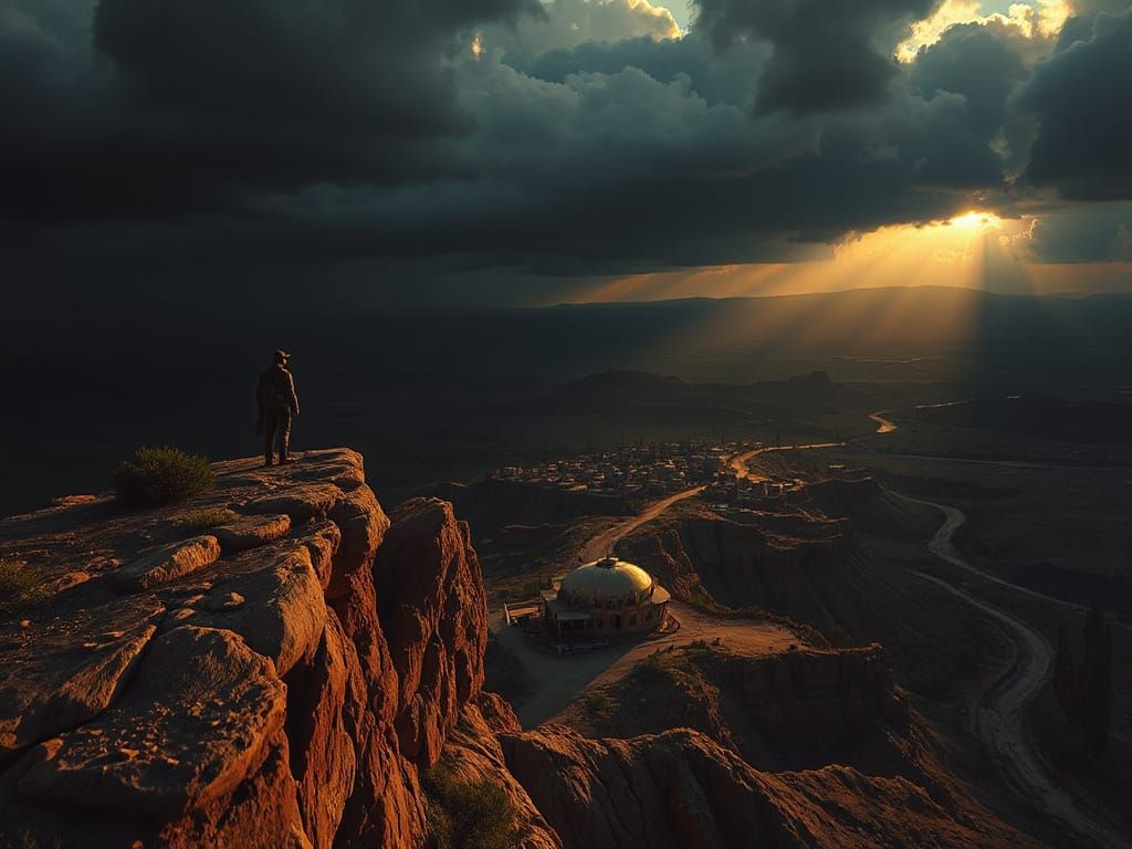 Desert Oasis Town in Dark Wasteland, Matte Painting