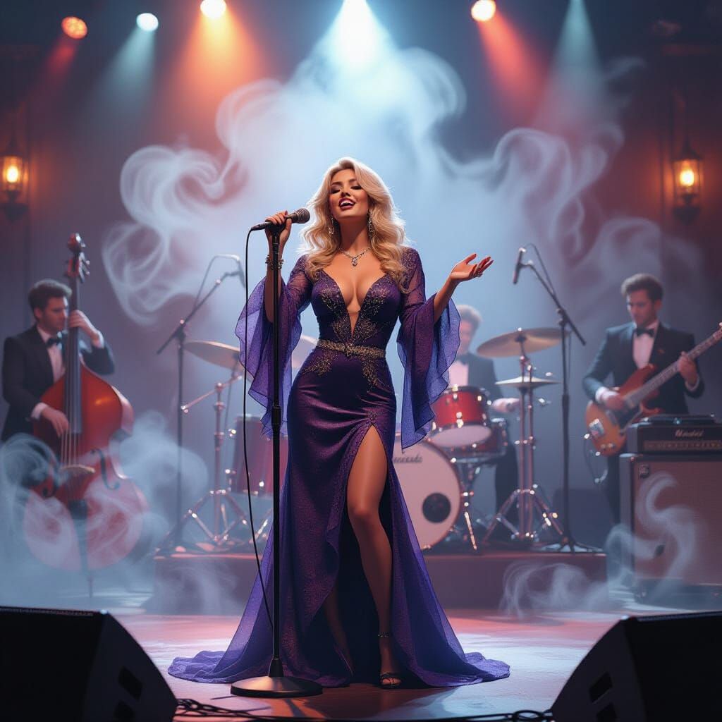 singer on stage at a rock n roll cafe