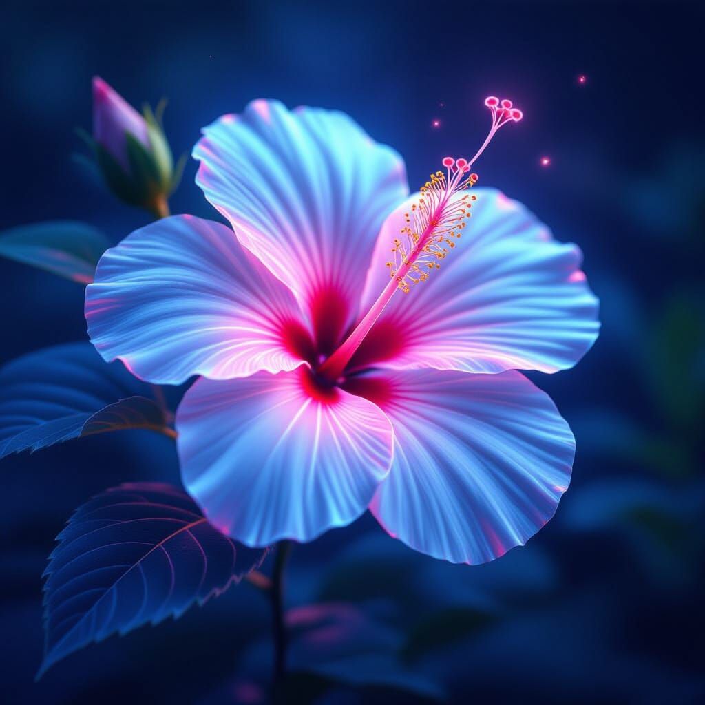 Bioluminescent Hibiscus with Neon Glow