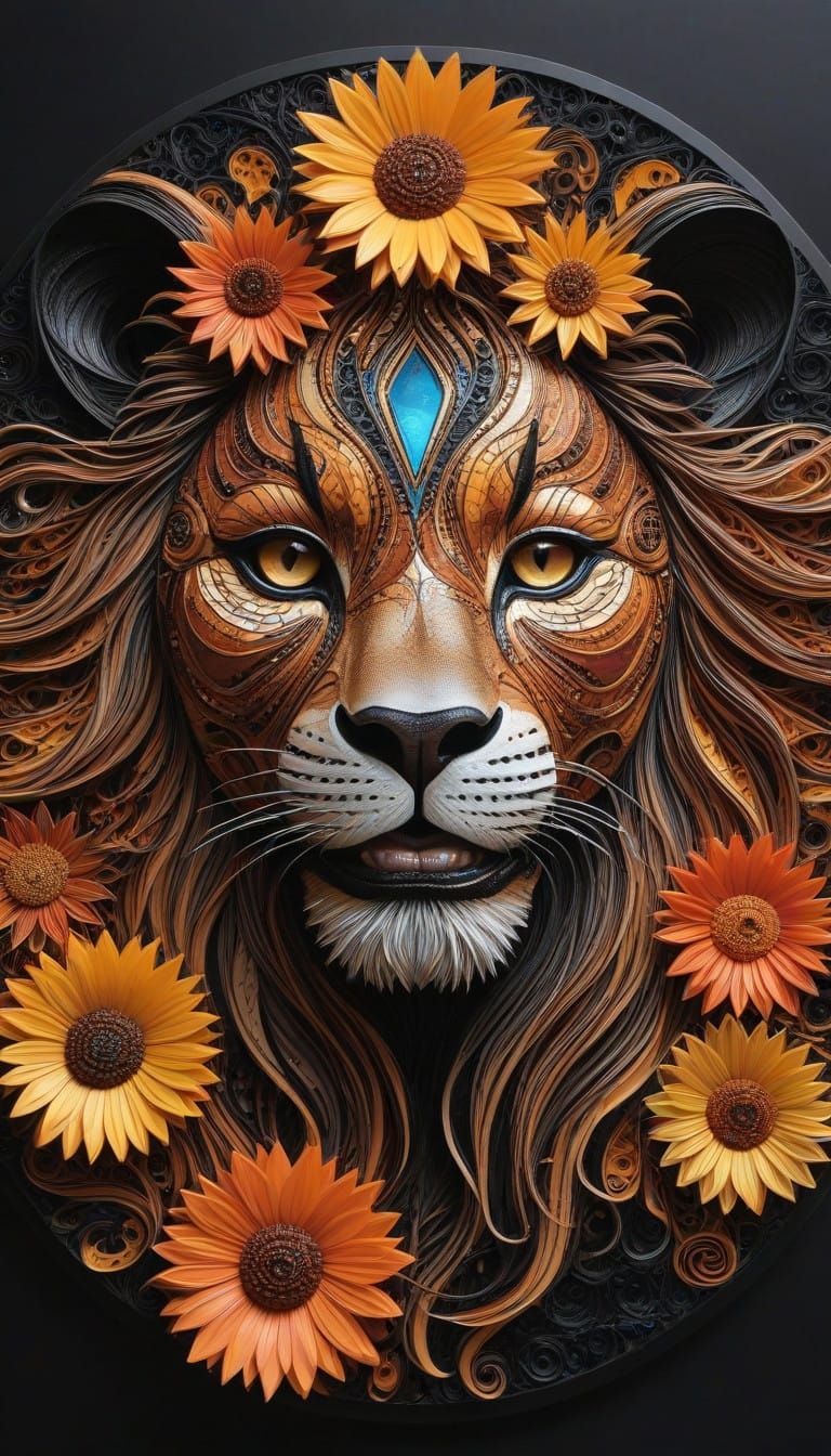 Ethereal Lady in Lion Mask with Cosmic Vision