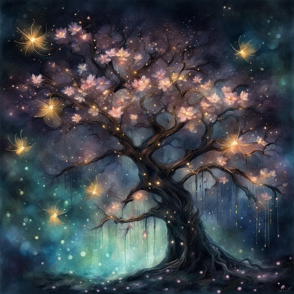 Glowing Cherry Blossom Fairytale Illustration