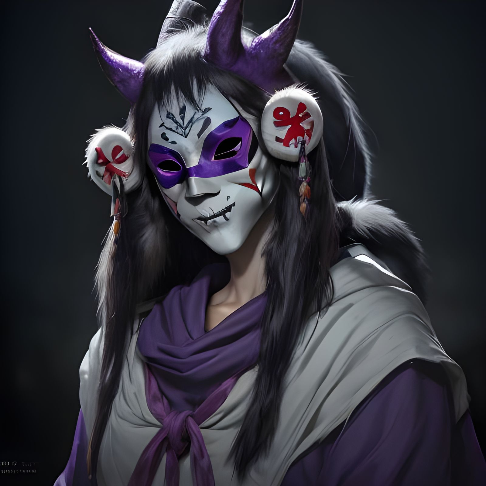 Creepy Masked Spirit in Purple and Yellow