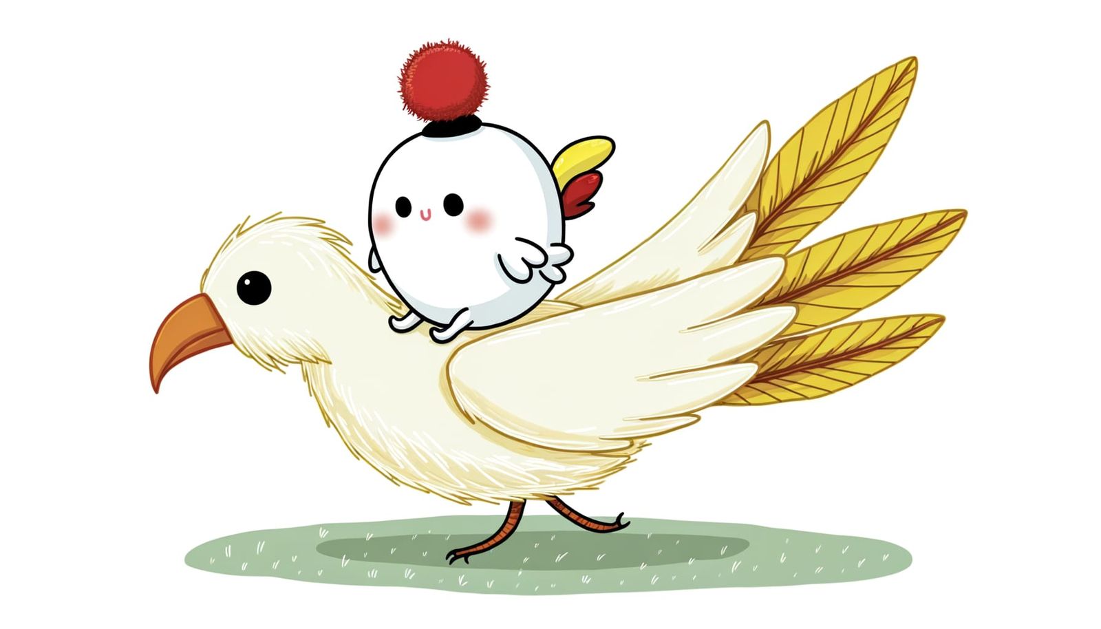 Moogle Rides Chocobo Across Open Field