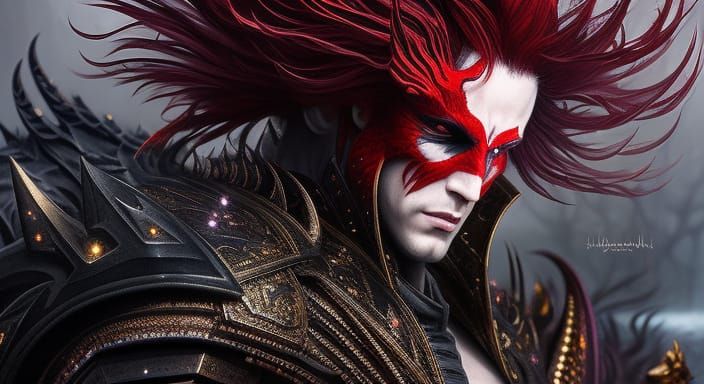 Detailed Male Demon with Red Eyes in Dark Fantasy Art