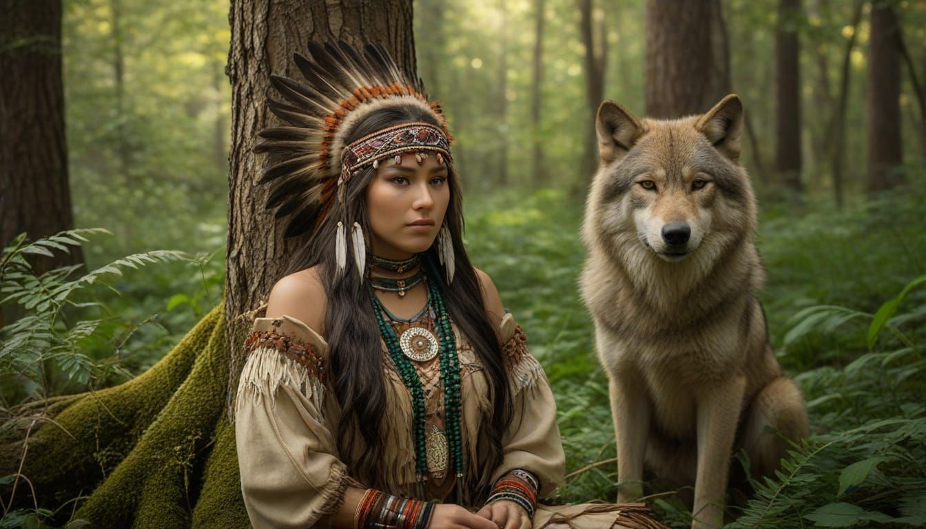Native American Woman in Harmony with Nature
