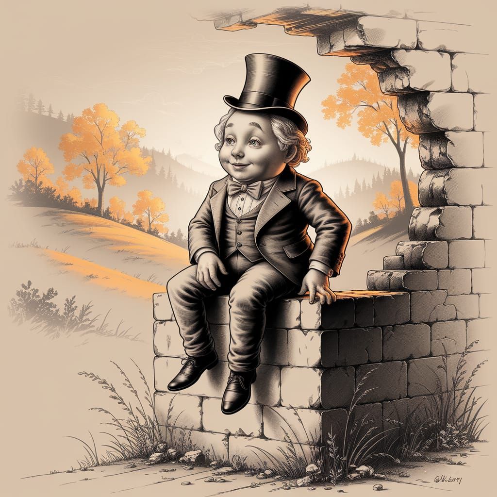 Elegant Humpty Dumpty in Charcoal Sketch