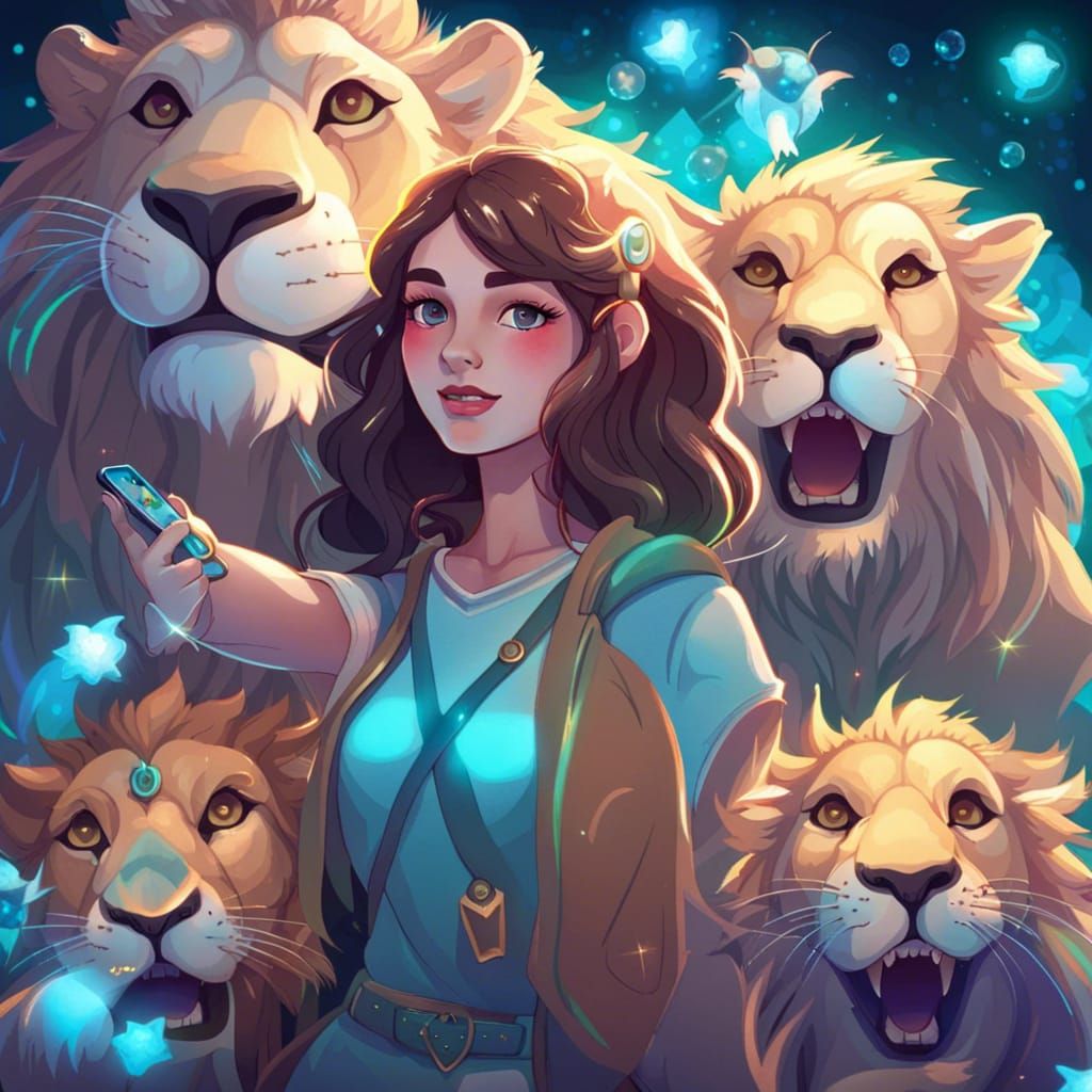 Magical Girl Selfie with Mystical Lions