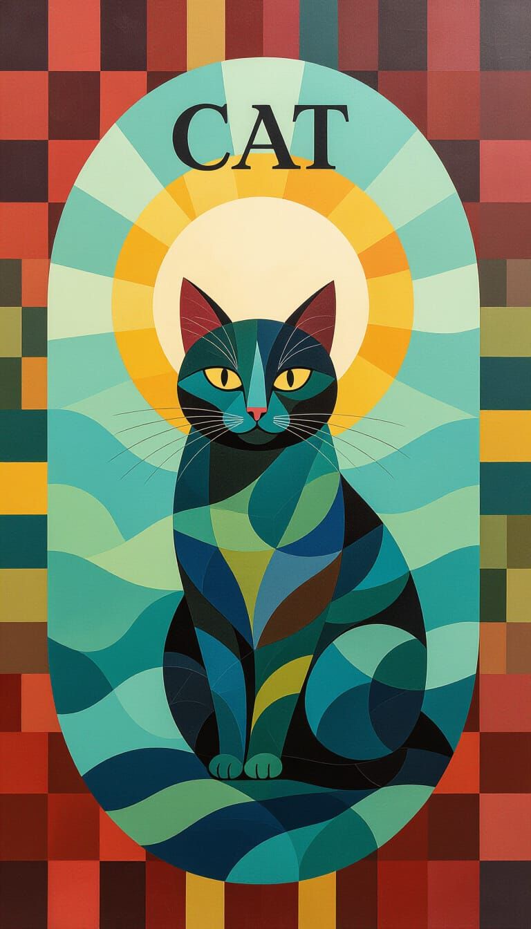 Oil Painting of a Cat in Swirling Fog and Light Orbs