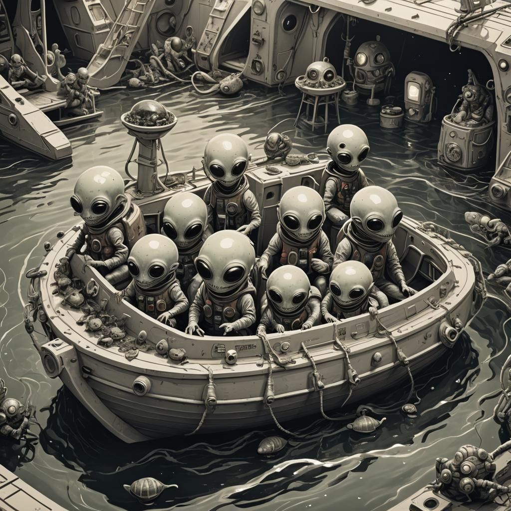 Bio art experimentation cute aliens sitting inside a life bo...