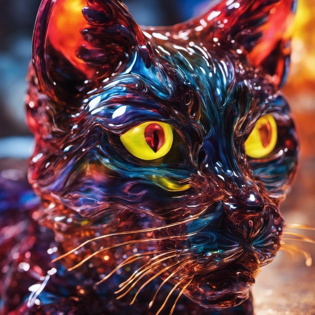 Hyperrealistic Glass Cat in Dramatic Lighting