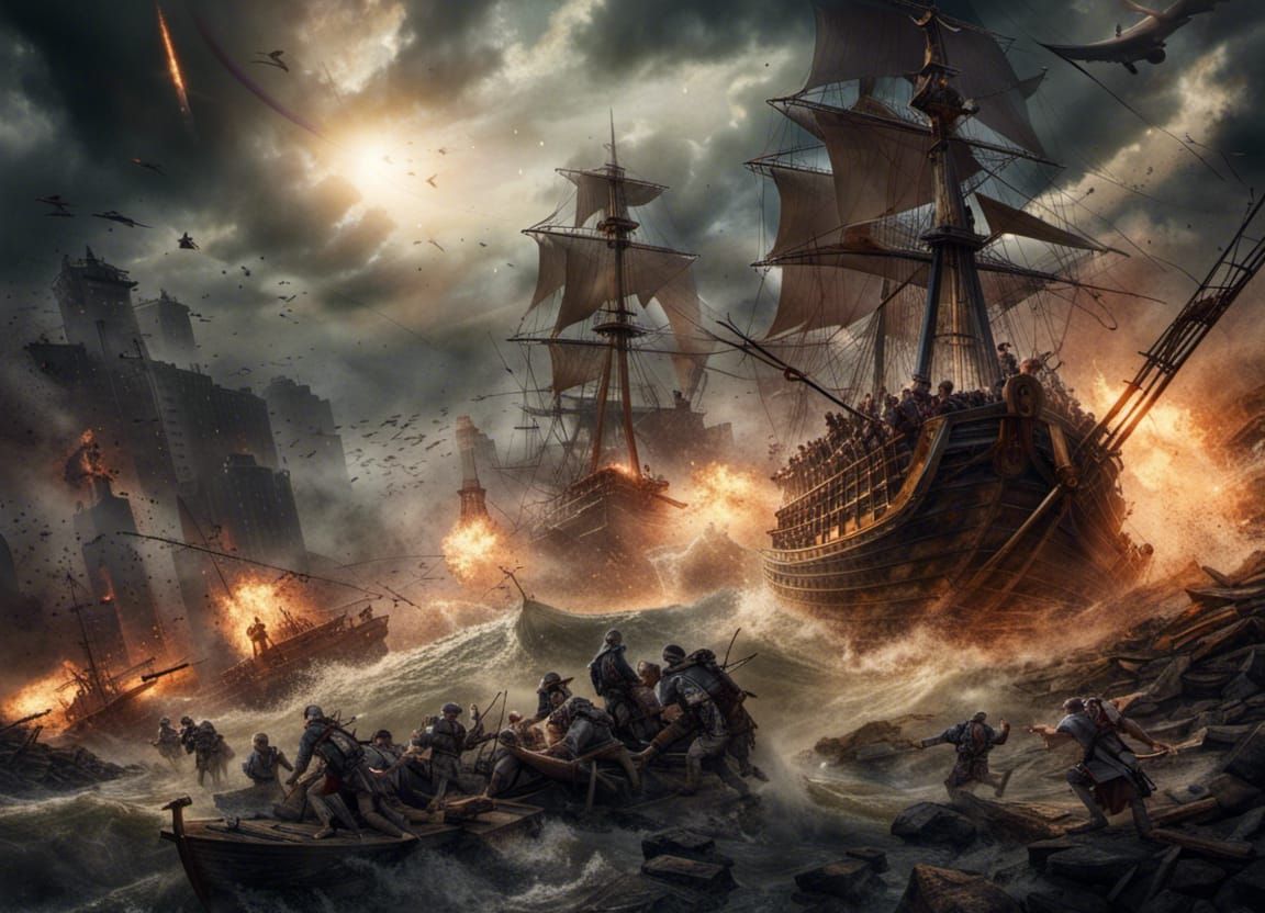 Steampunk Battle Scene with Intense Energy