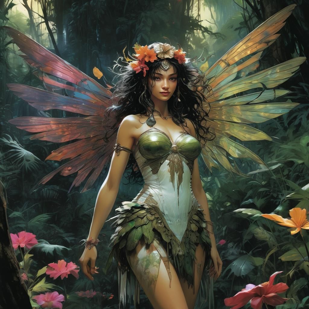 Fairy Princess in Flowered Jungle, Manga Style