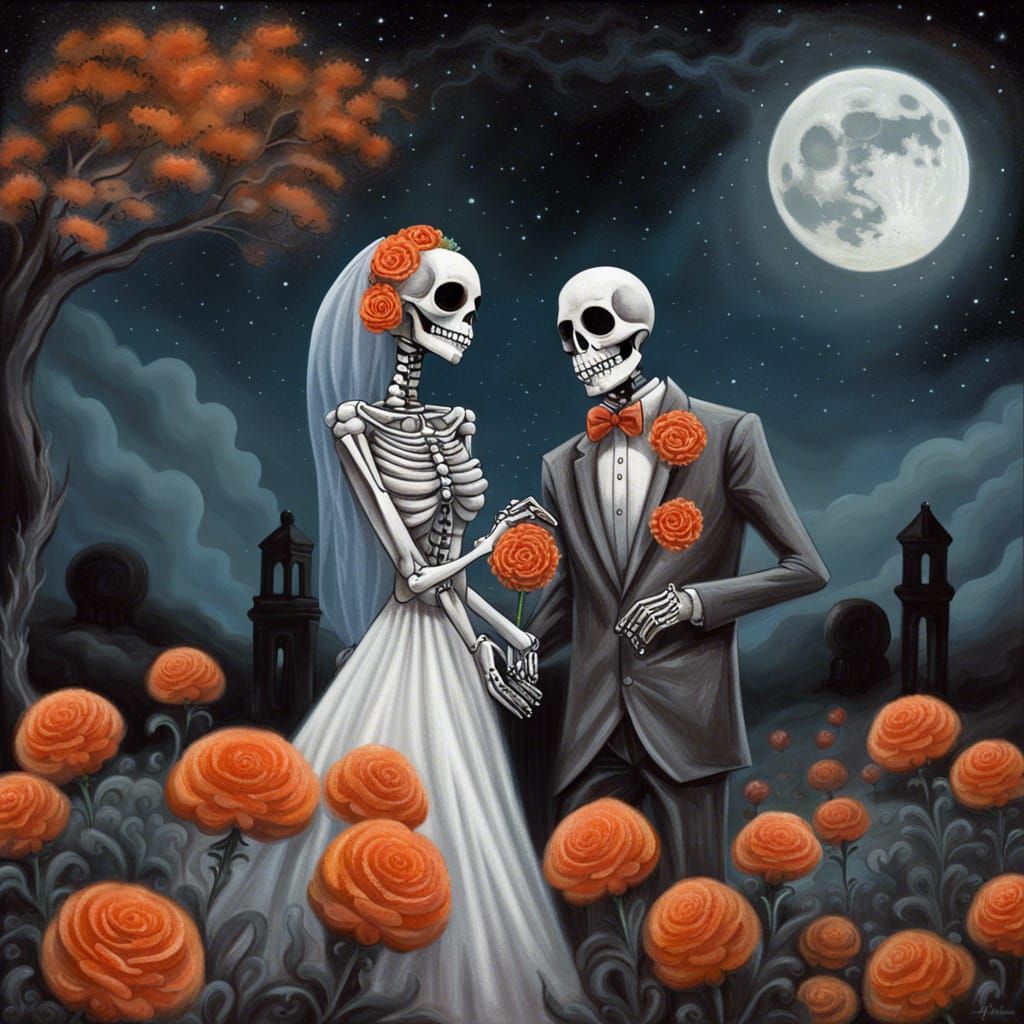 Day of the Dead Skeleton Couple in Cemetery