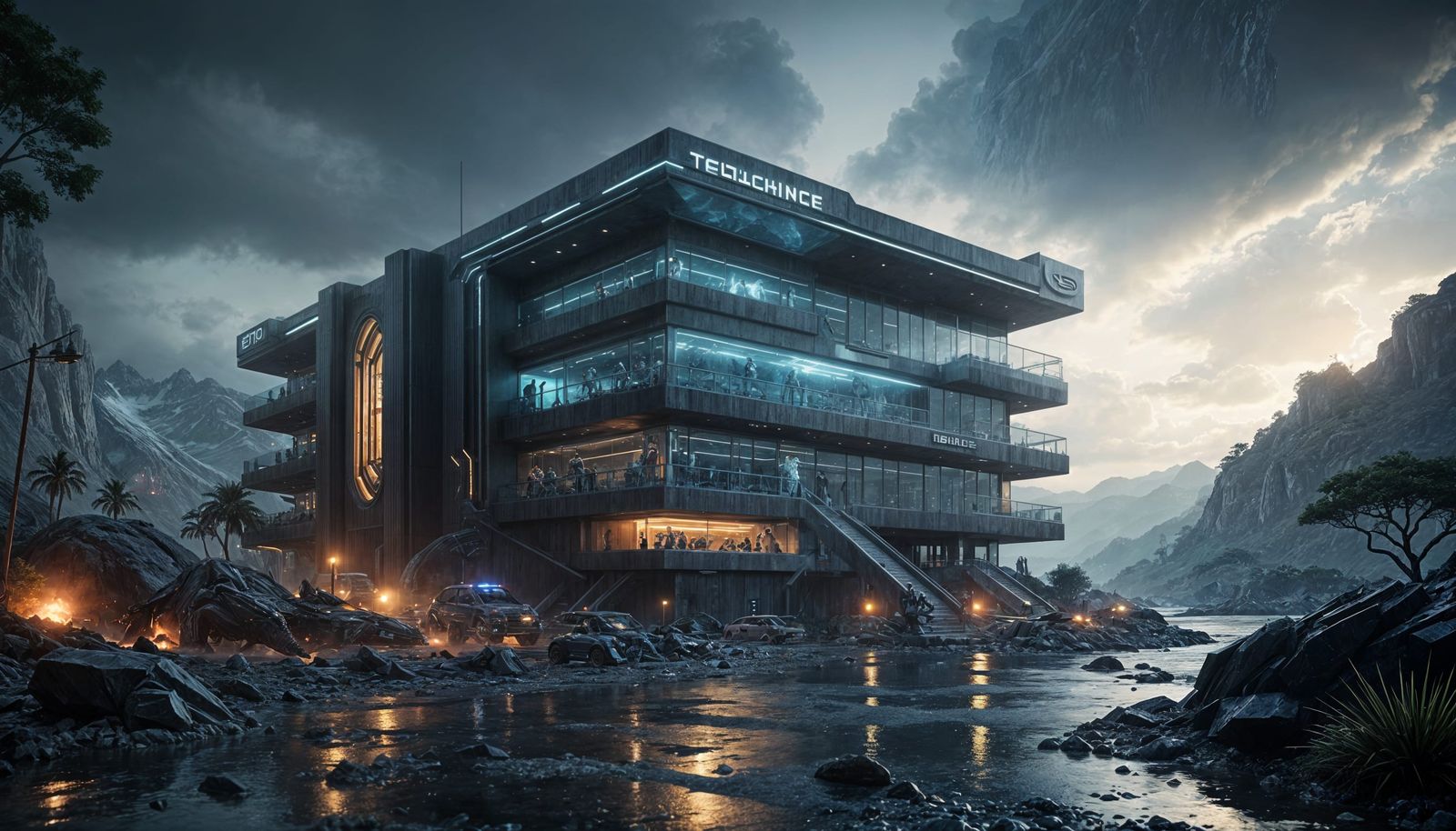 Futuristic Terraforming Police HQ in 3D Cinematic Style