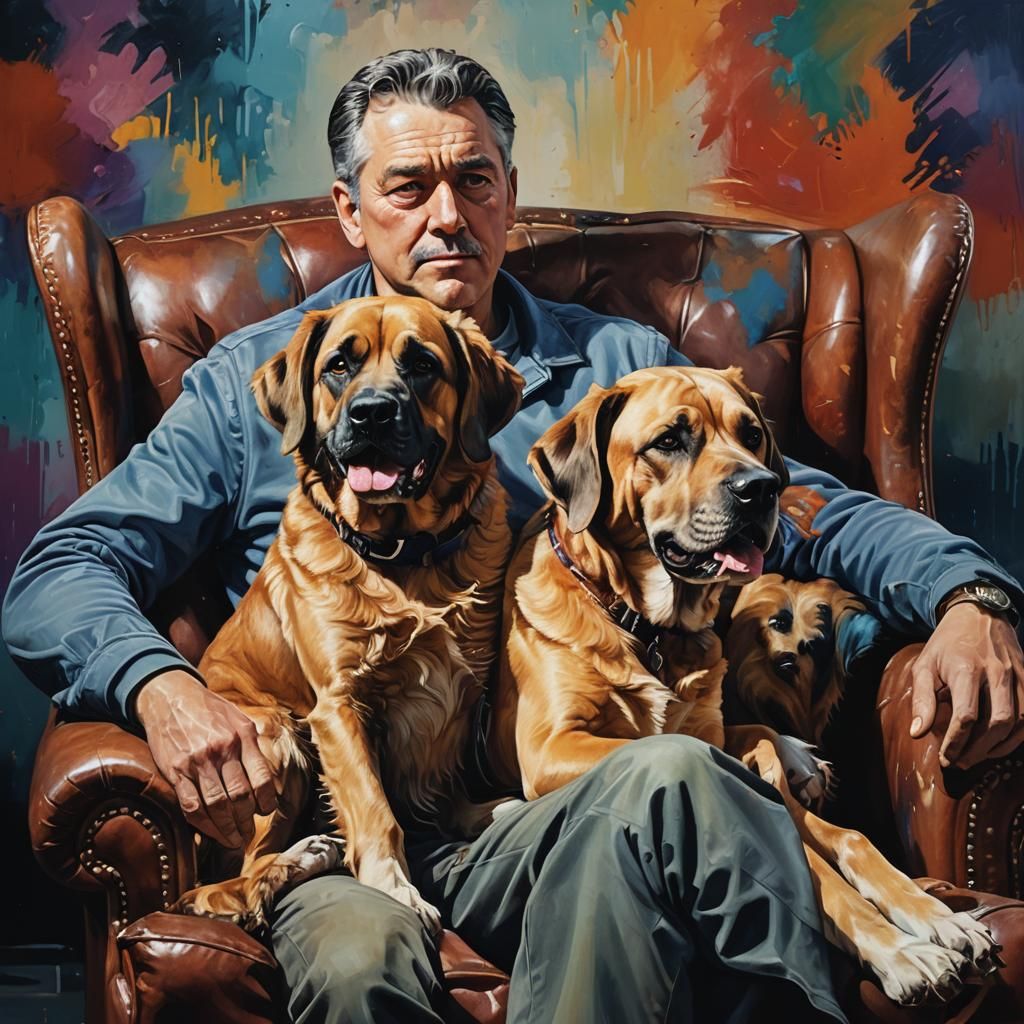 Man and Dog in Armchair: Hyperrealistic Digital Art