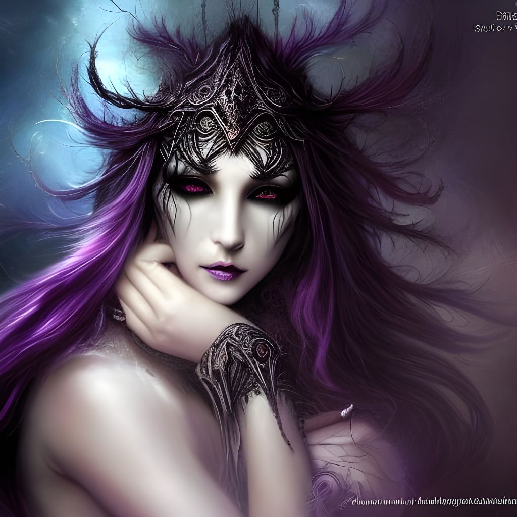 Fantasy Warlock with Purple Hair, Dark Fantasy Art