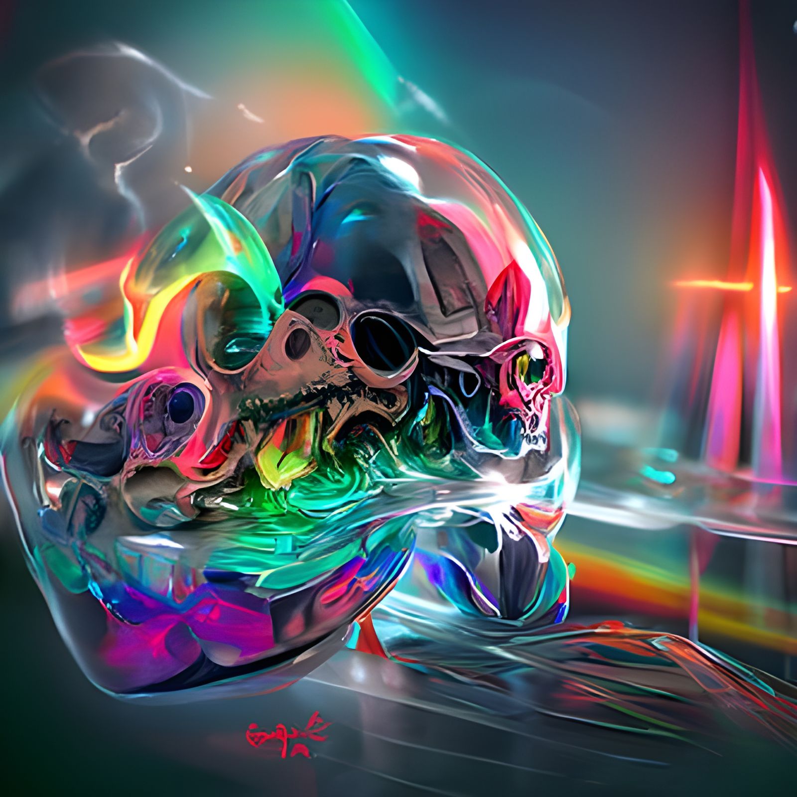 Glowing Neon Rainbow Skull in Holographic 3D