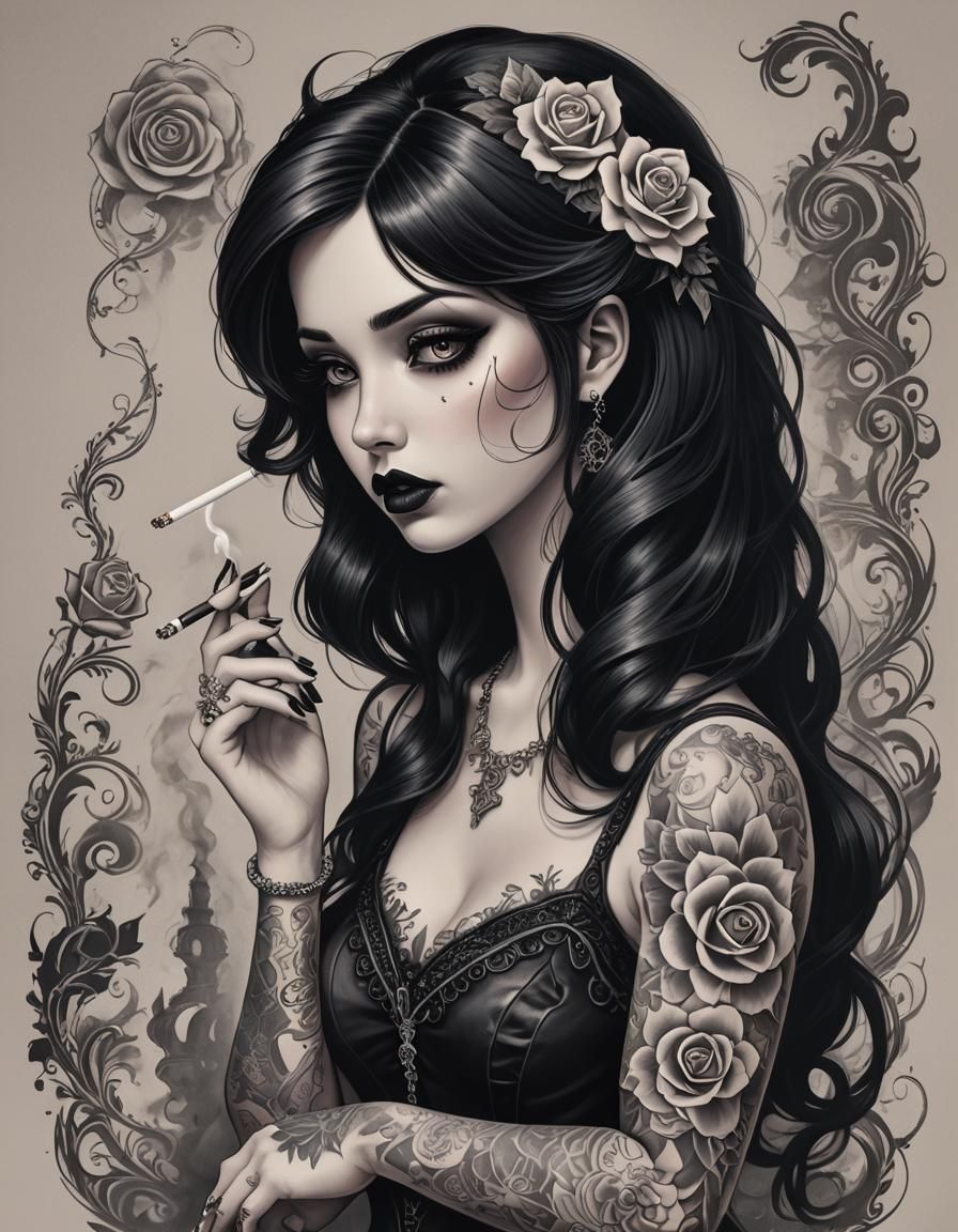 Gothic Emo Disney Princess with Tattoos