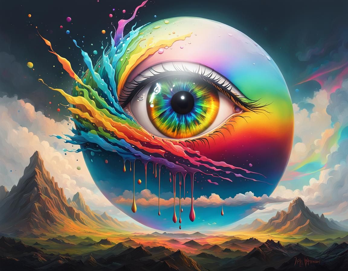 Rainbow Eye Ink Painting in Digital Art Style