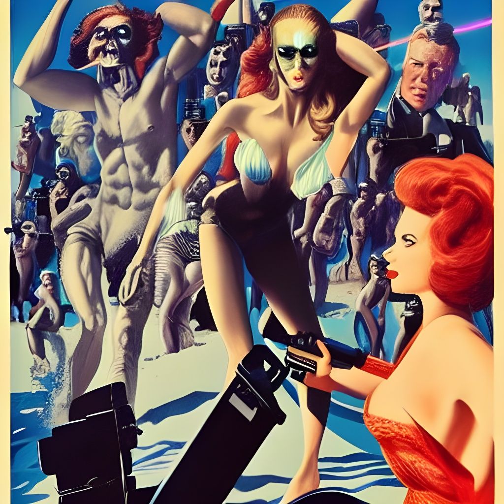 Beachfront Sci-Fi Crowd in Movie Poster Art