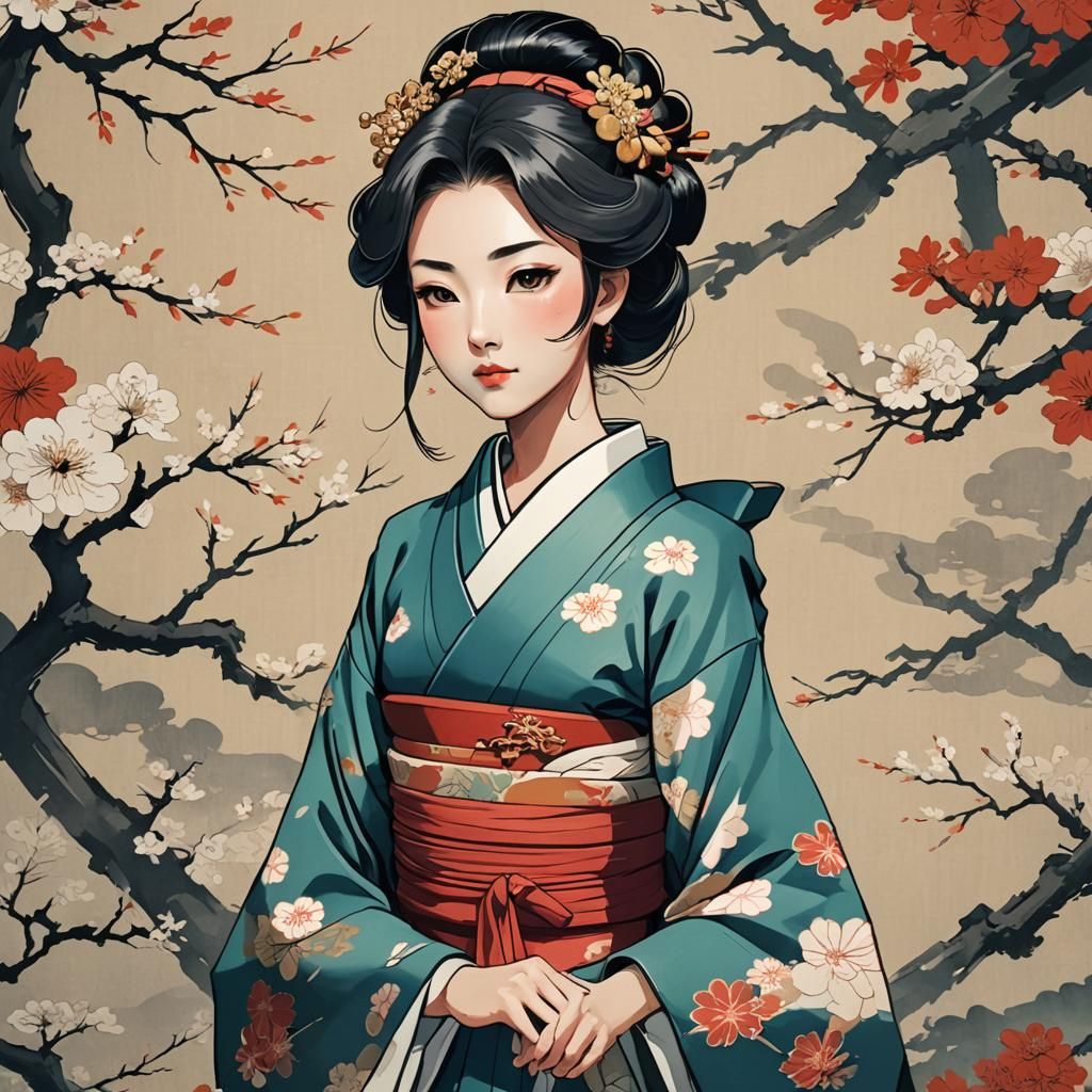 Ukiyo-e Painting of Woman in Kimono