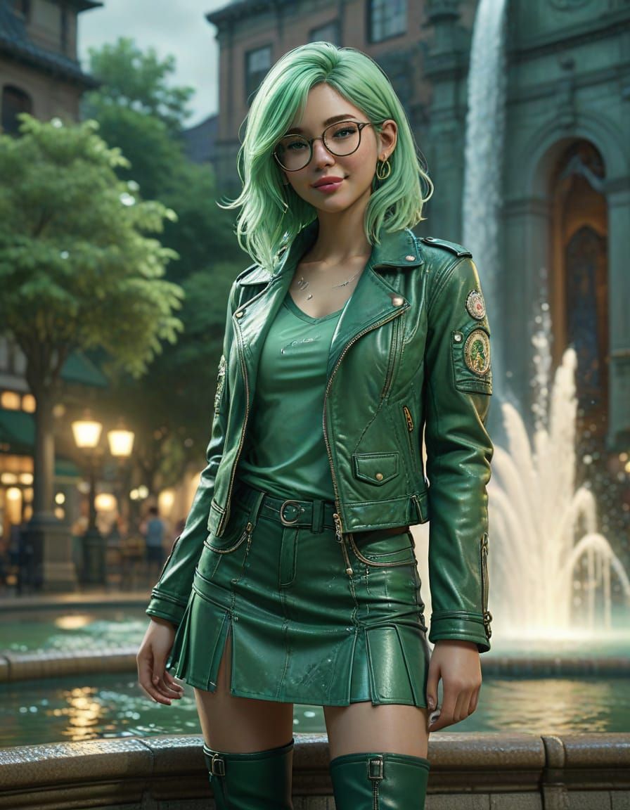 Exuberant Cartoon Goddess in Emerald Elegance