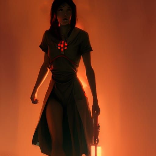 Scary Black Haired Nurse in Dark Fantasy Style