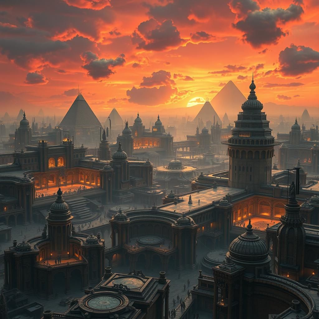 Steampunk Neo-Gothic Egyptian Necropolis Panorama