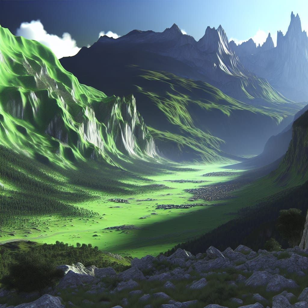 Alpine Valley: Expressionist Airbrush Panorama in 8K